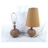 Pair of retro cork base lamps,1 with shade