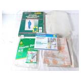 Large plastic sheets, storm door kit, Fall zipper