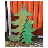 Pair of metal outdoor decorative Christmas trees.