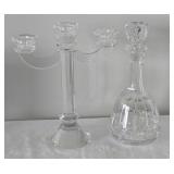 Crystal Candelabra & Decanter signed