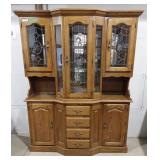 2 pc Oak China Cabinet with Bowfront Top Display