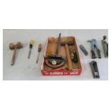 Box Lot Of Tools Including Hammers, Rivet Gun ,