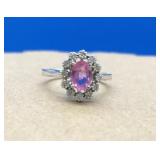 14K White Gold Pink Sapphire & Diamond Ring