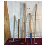 Lot of Axes, Hoes, Sledgehammer, Rake, etc.