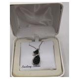 STERLING SILVER CAT PENDANT NECKLACE W/ BOX