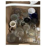 LARGE BOX OF GLASS BEER MUGS / ETC