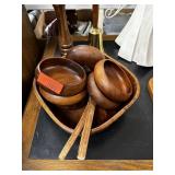 VINTAGE MID CENTURY TEAK SALAD BOWL SET