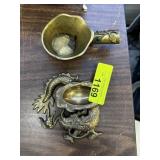 CHINESE BRASS DRAGON ASHTRAY / IRON