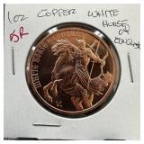 1 OZ COPPER BULLION ROUND WHITE HORSE OF CONQUEST