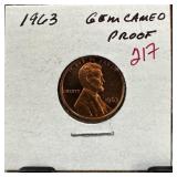 1963 GEM CAMEO PROOF MEMORIAL PENNY CENT