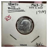 1963-D ROOSEVELT SILVER DIME HIGH GRADE