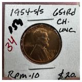 1954-S/S UNC RPM-10 WHEAT PENNY CENT HIGH GRADE