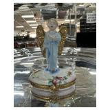 LIMOGES PORCELAIN TRINKET BOX ANGEL PEINT MAIN