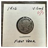 1916 MERCURY SILVER DIME