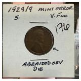 19129/90S WHEAT PENNY CENT ABRAIDED OBV DIE