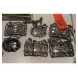 LOT OF 6 VTG HANGING PEWTER LIQUOR TAGS