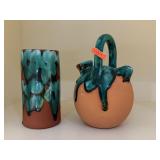 2PC GLAZED MEXICAN POTTERY PIECES NOTE