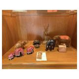 LOT OF MIXED WOOD FIGURINES ELEPHANTS MORE