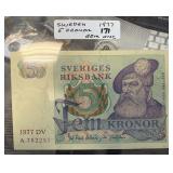 1977 SWEDEN 5 KRONOR CURRENCY NOTE unc