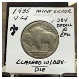 1935 BUFFALO NICKEL CLASHED W OBV DIES