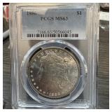 1886 PCGS MS63 GRADED MORGAN SILVER DOLLAR