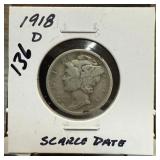 1918-D MERCURY SILVER DIME SCARCE DATE