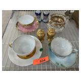 SET OF 4 ANTIQUE TEA CUPS W SAUCERS LIMOGES ETC SA