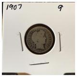 1907 BARBER SILVER DIME