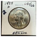 1959-D WASHINGTON SILVER QUARTER UNC