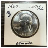 1960 WASHINGTON SILVER QUARTER UNC