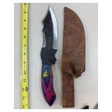 DAMASCUS STEEL FIXED BLADE KNIFE W SHEATH