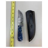 DAMASCUS STEEL FIXED BLADE KNIFE W SHEATH