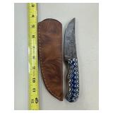 DAMASCUS STEEL FIXED BLADE KNIFE W SHEATH