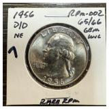 1956-D/D WASHINGTON SILVER QUARTER UNC RPM-002