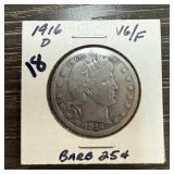 1916-D BARBER SILVER QUARTER