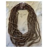 MULTI STRAND BEADED NECKLACE W WOOD CLASP