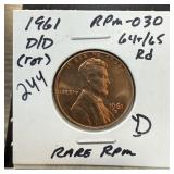 1961-D/D MEMORIAL PENNY CENT RPM-030