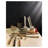 ASSORTED KITCHEN ITEMS, SCOOPS, LADELS AND MORE