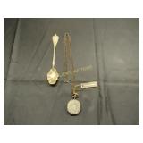 SILVER PLATED SPOON AND VERNIE QUARTZ POCKET WATCH