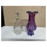 PURPLE VASE AND ETCHED DECANTER