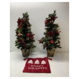 2 LIGHTED CHRISTMAS TREES AND SANTA BAG