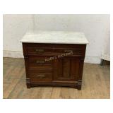 WOODEN MARBLE TOP CABINET 3 DRAWER 1 DOOR