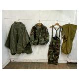 ARMY COAT  PANTS  PONCHO AND DUFFLE BAG