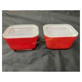 2  PYREX RED REFRIGERATOR DISHES WITH LIDS