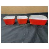 3 PC PYREX RED REFRIGERATOR DISHES