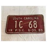 1980 SOUTH CAROLINA LICENSE PLATE