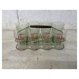 8 COCA COLA GLASSES AND METAL HOLDER