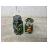 2 JARS WITH MARBLES BALL AND DEL MONTE