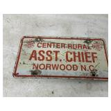 CENTER RURAL ASST. CHEIF NORWOOD NC PLATE