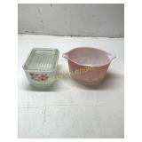 2 PYREX PINK/WHITE GOOSEBERRY DISHES